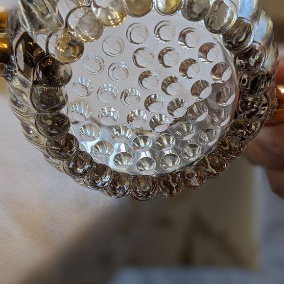 Vintage Jeannette Glass Creamer Sugar Bowl & Tray Set Ribbed Gold Hobnail MCM - Picture 4 of 16